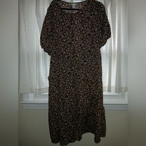 Ava And Viv Floral Black Dress Midi Length